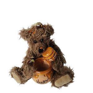 Vintage Orzek Maggie Honey Bear Plush Eating From Honey Pot